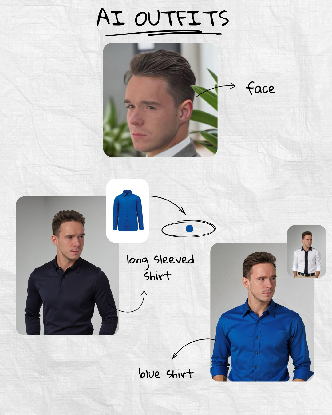 Fashion model with multiple outfit variations